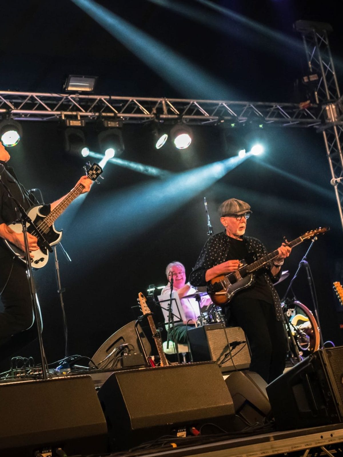 Men on stage from the band LINDISFARNE performing